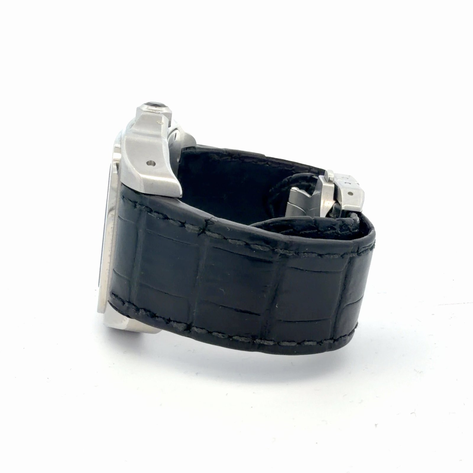 Cartier Santos 100 XL 2656 W20073X8 Stainless Steel Silver Roman Dial – side profile showing crown