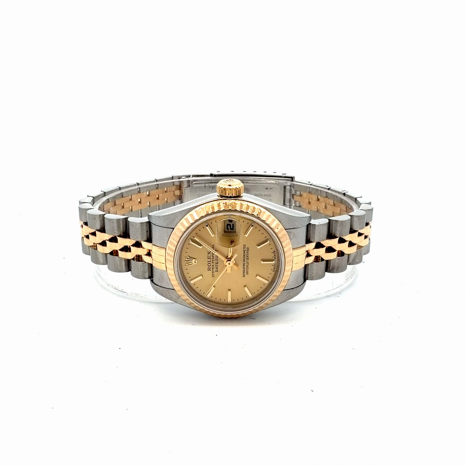 Rolex Lady-Datejust 26mm 79173 Champagne Stick Dial Two-Tone – angled dial view