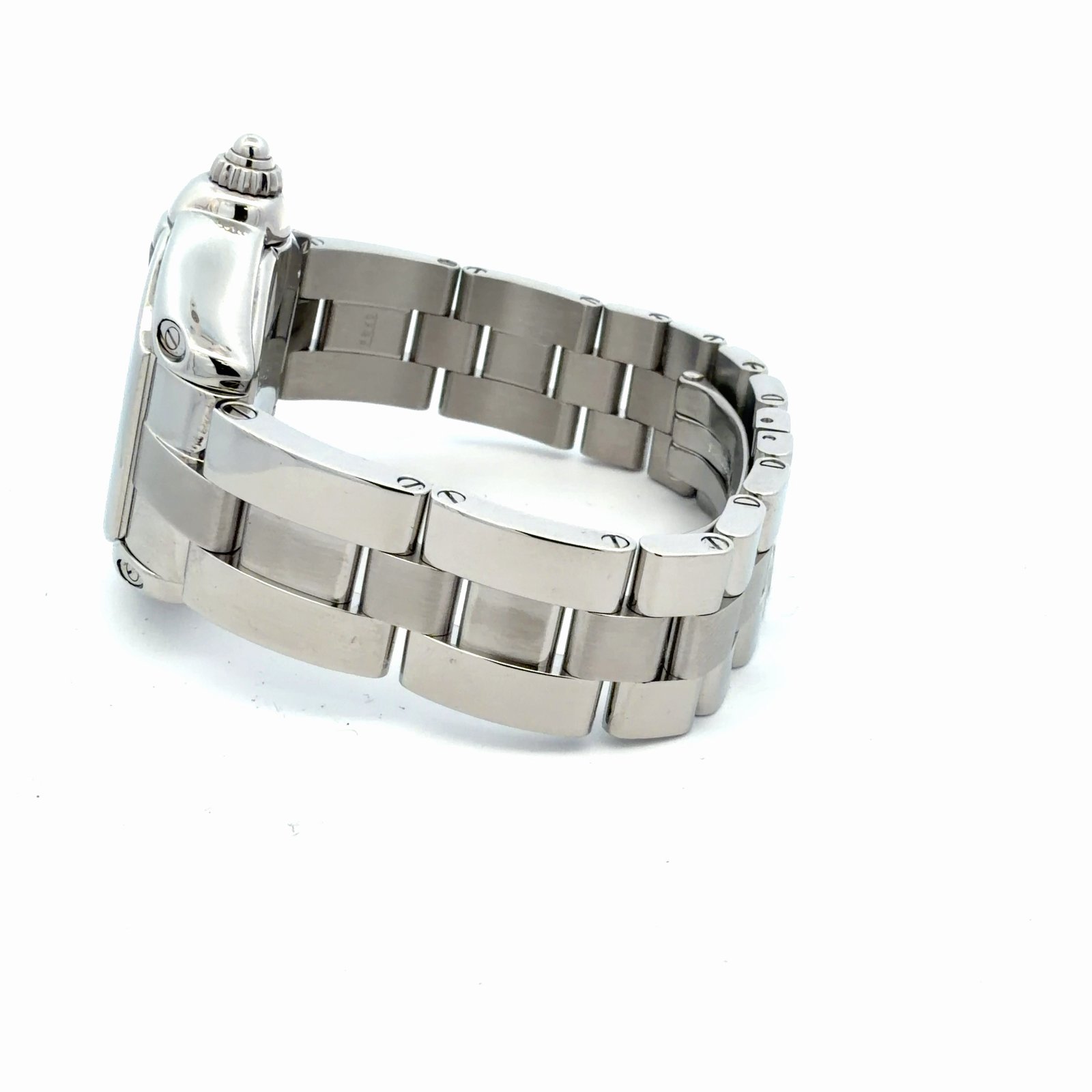 Cartier Roadster 2675 Stainless Steel Pink Roman Dial 31mm – side profile showing crown