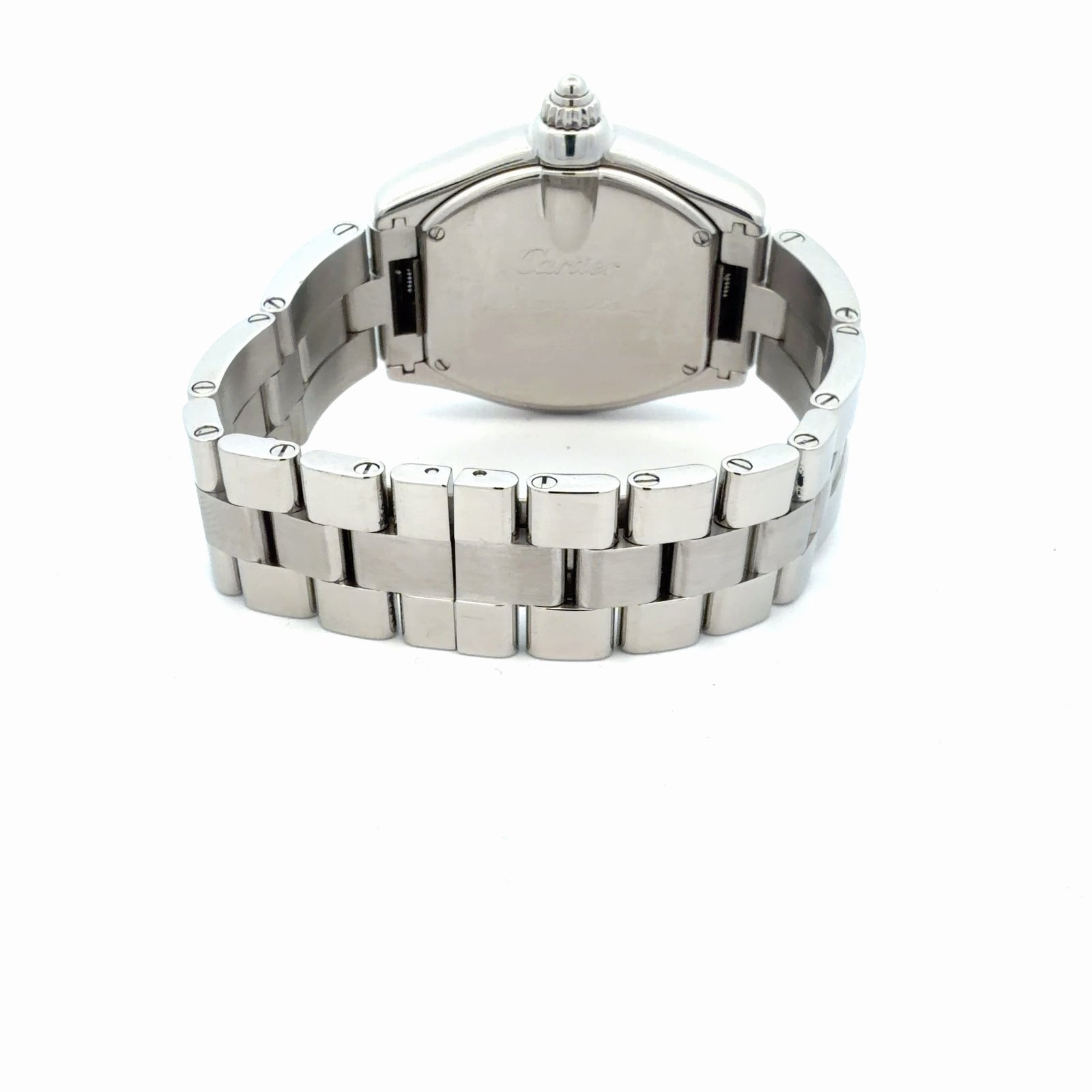 Cartier Roadster 2675 Stainless Steel Pink Roman Dial 31mm – back view with clasp