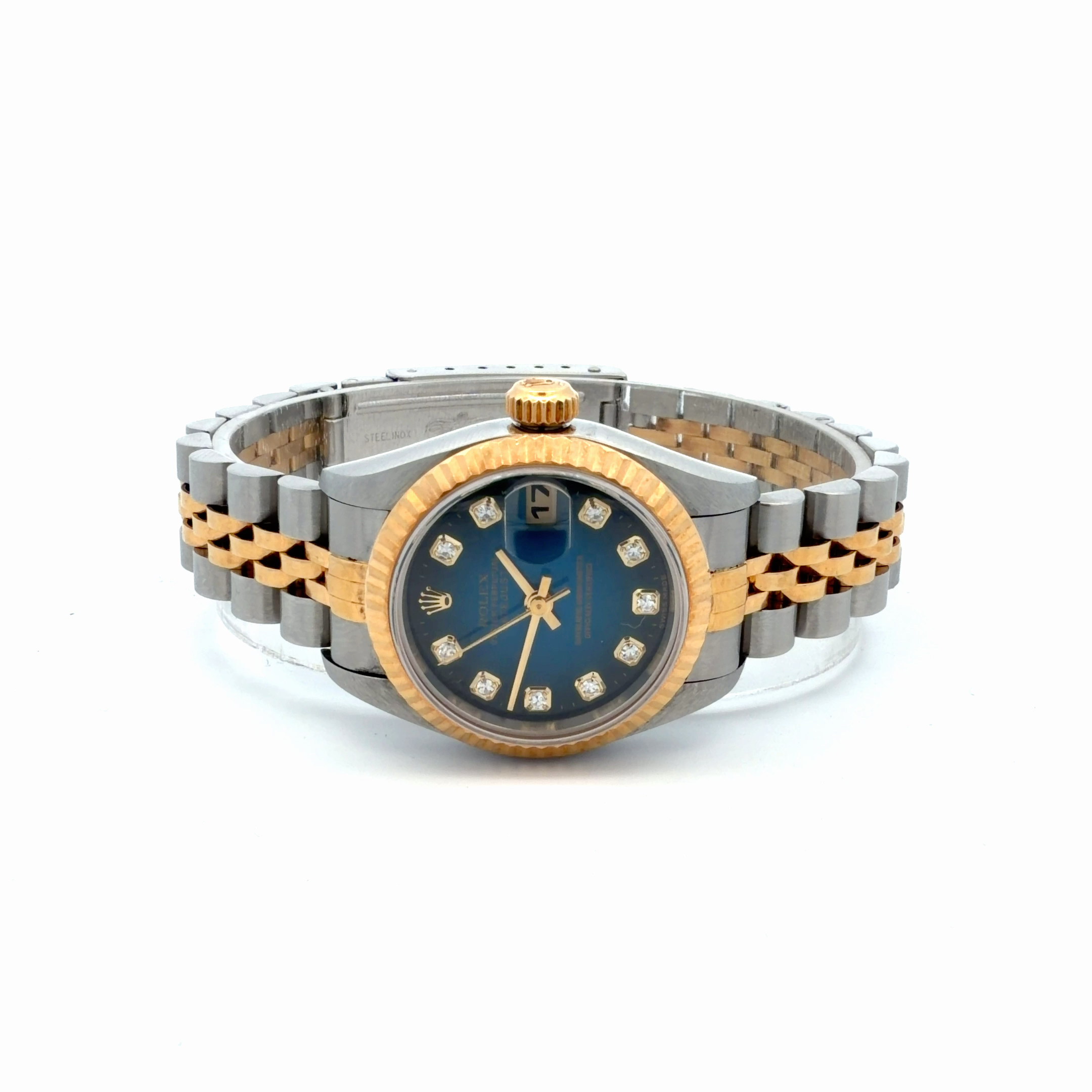 Rolex Lady-Datejust 26mm 69173 Blue Vignette Diamond Dial – angled dial view
