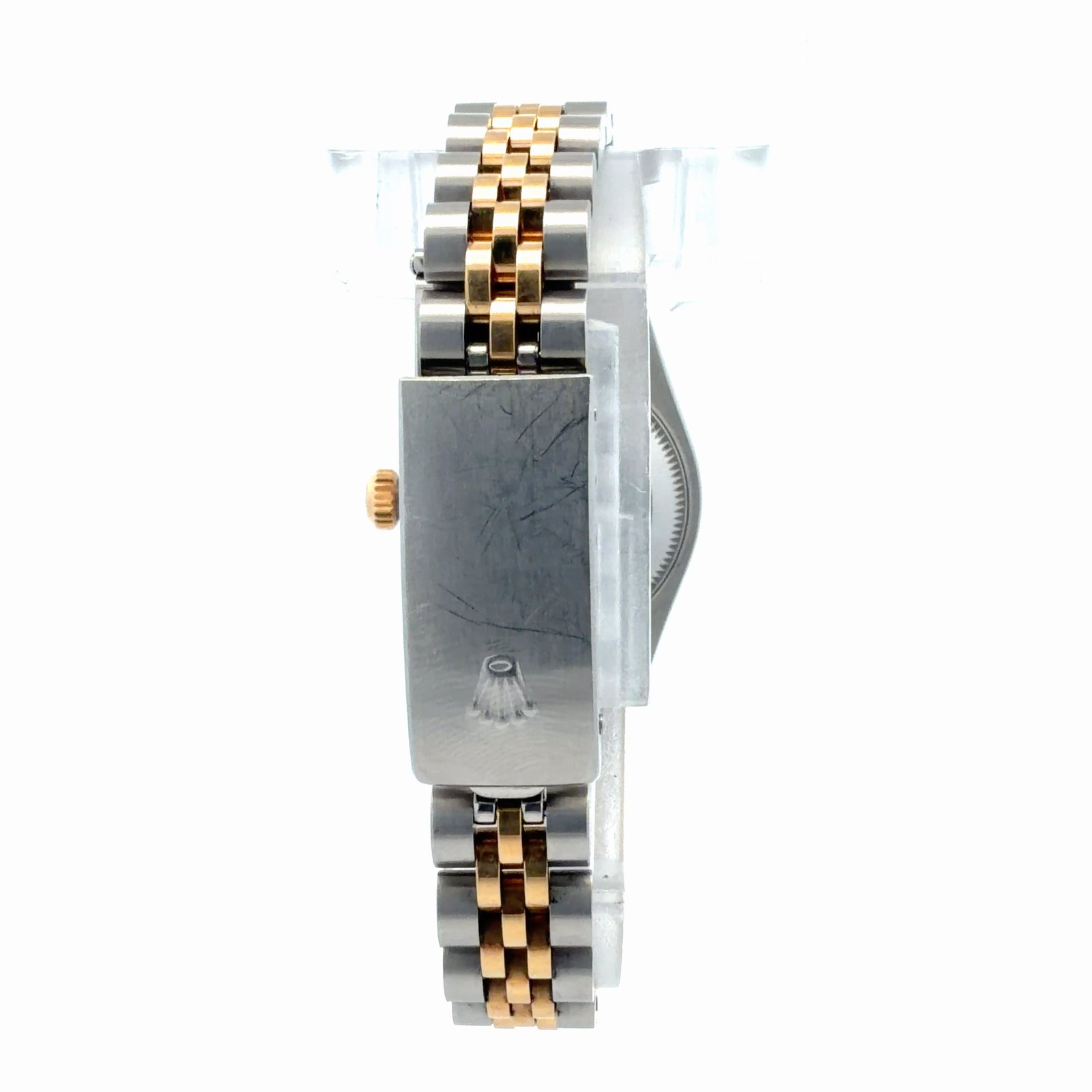 Rolex Lady-Datejust 26mm 69173 Blue Vignette Diamond Dial – vertical back view with clasp