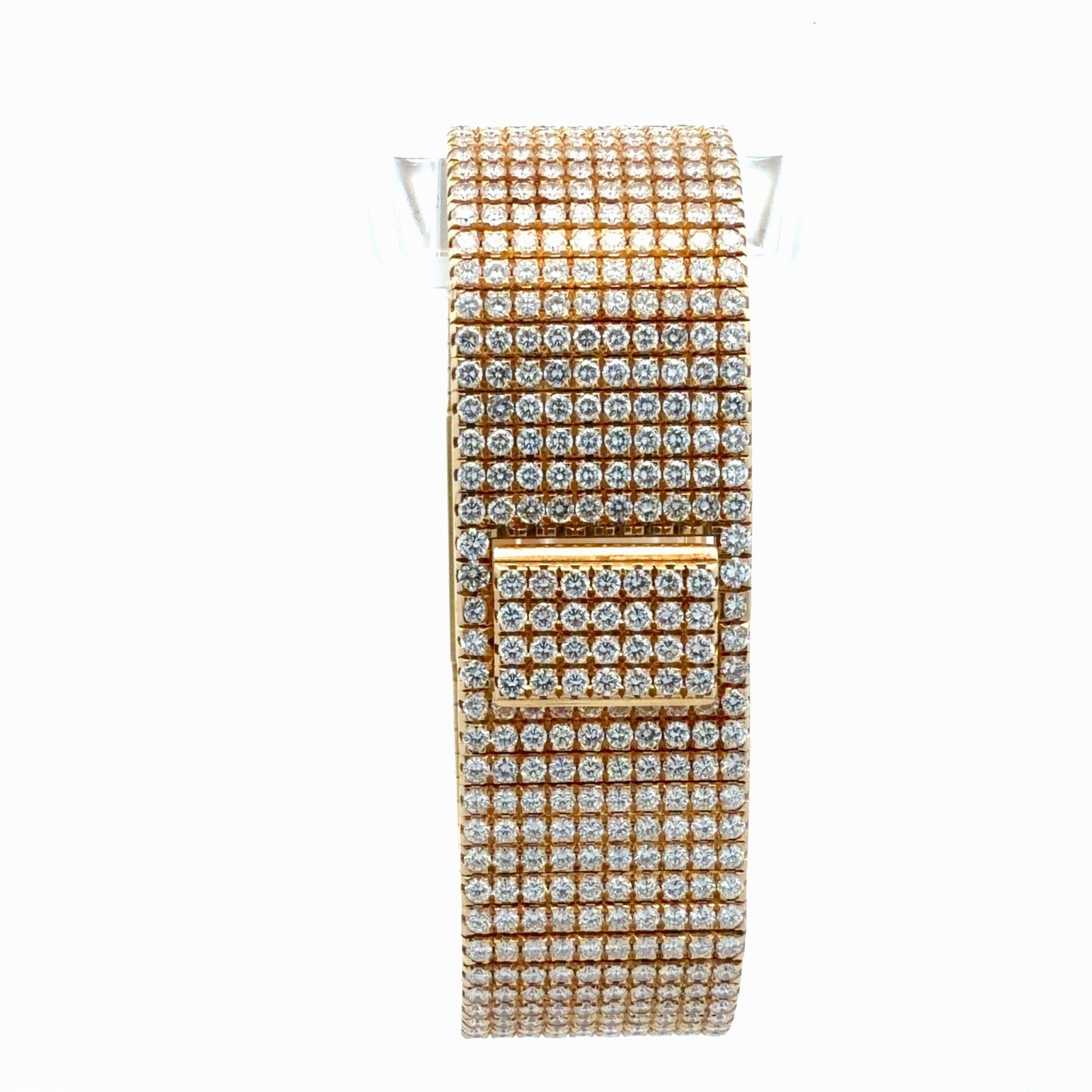 Piaget Ref. 7131 C626 Factory Diamond 18K Yellow Gold High Jewelry Cuff Watch – vertical back view with clasp