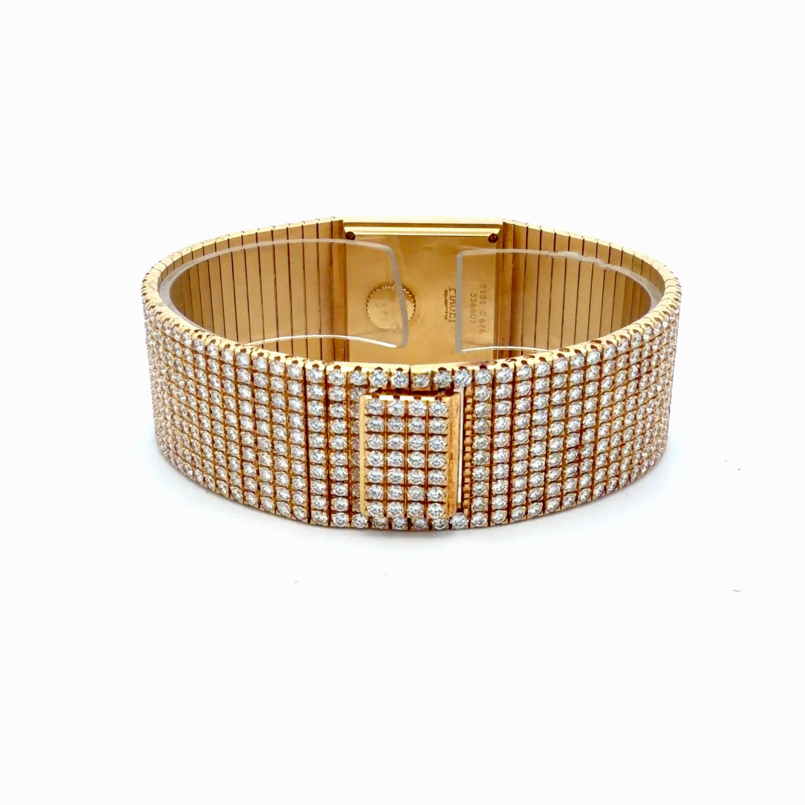 Piaget Ref. 7131 C626 Factory Diamond 18K Yellow Gold High Jewelry Cuff Watch – back view with clasp